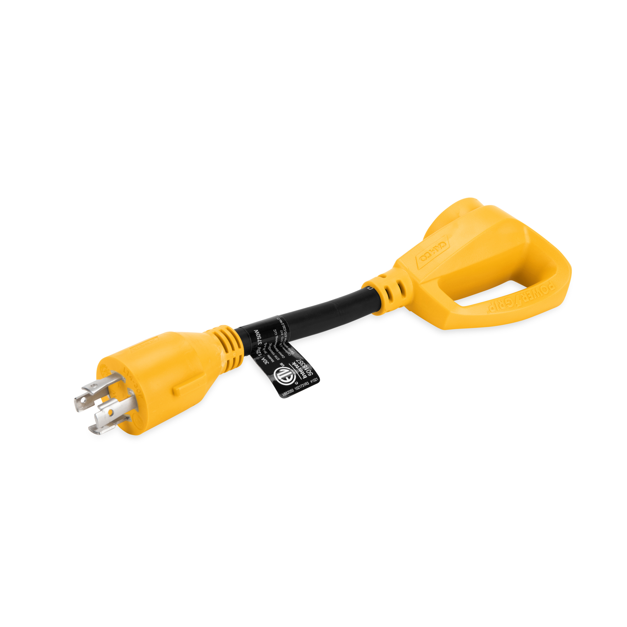 Camco Heavy-Duty Generator Adapter with Power Grip Handle, 30-Amp Locking 4-Prong Male to 30-Amp Female, 12-Inch, 10/3-Gauge Wires (125 V/3750 W)